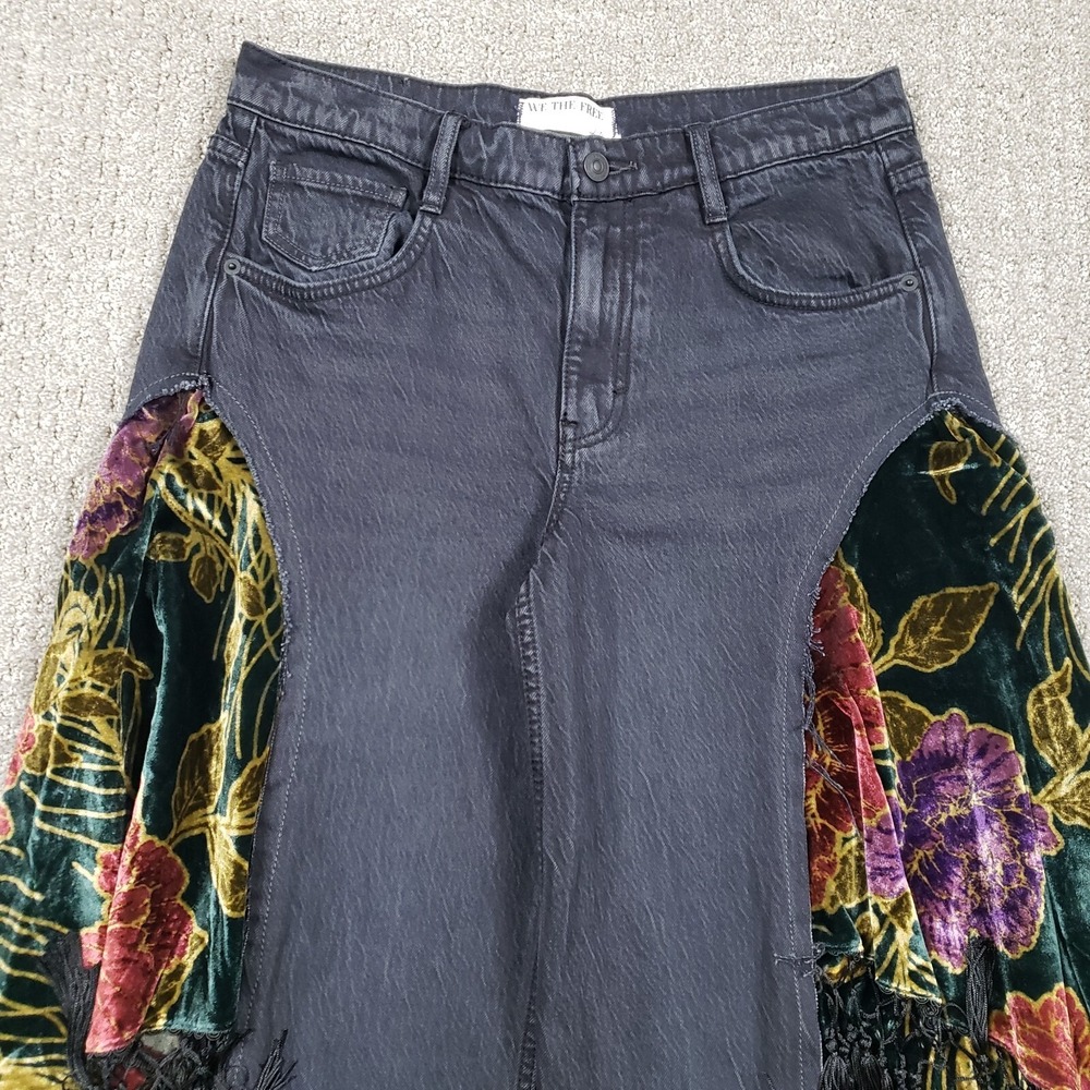 We the Free People Jeans 28 (33x29) Black Just Frills Low-Rise Wide-Leg Boho - Picture 4 of 16